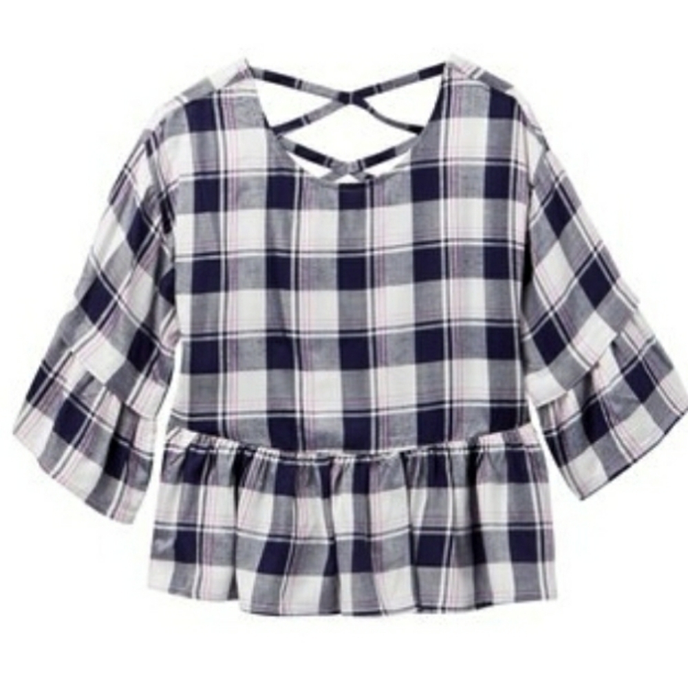 TEN Sixty Sherman‎  Blue & Pink Plaid Peplum Top